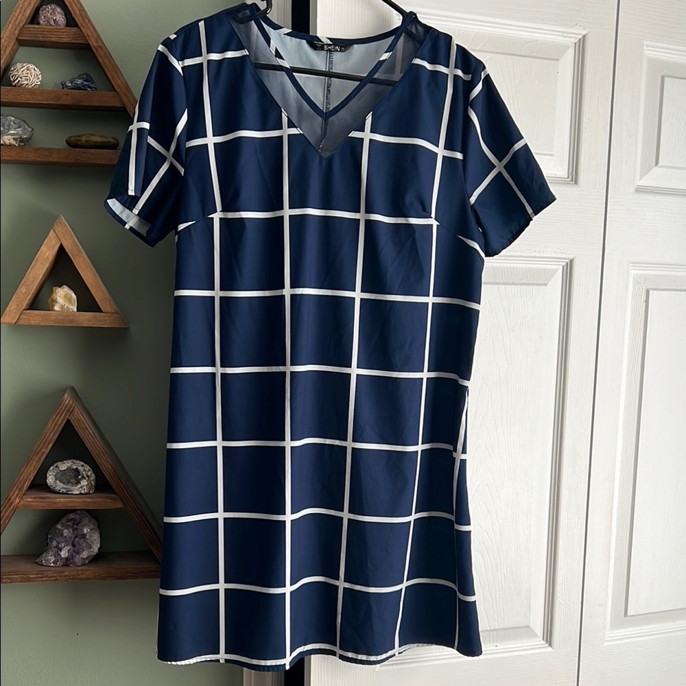Navy Blue Windowpane Dress